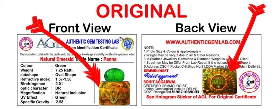 AGL Certificate Front and Back View Hallmark Hologram Guide
